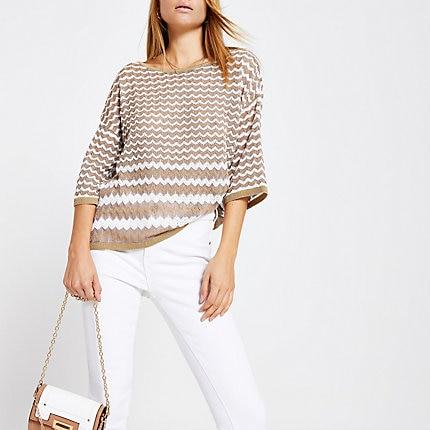 River Island Womens Zig Zag Print Knit T-shirt