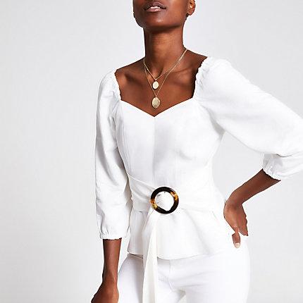 River Island Womens White Belted Waist Tea Top