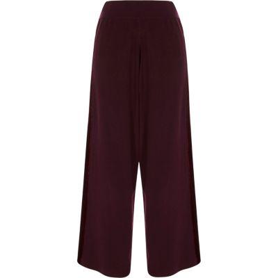 River Island Womens Wide Leg Velvet Panel Knit Trousers