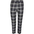 River Island Mensblue Check Skinny Fit Cropped Suit Trousers