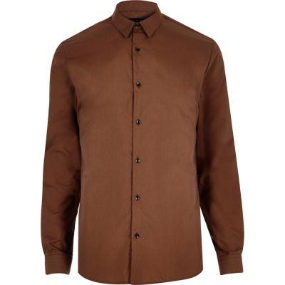 River Island Mens Rust Stretch Slim Shirt