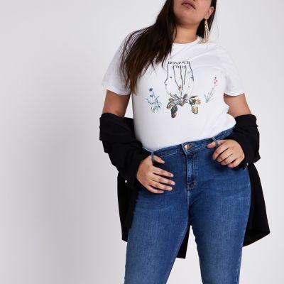 River Island Womens Plus White 'bonjour Pretty' Floral T-shirt