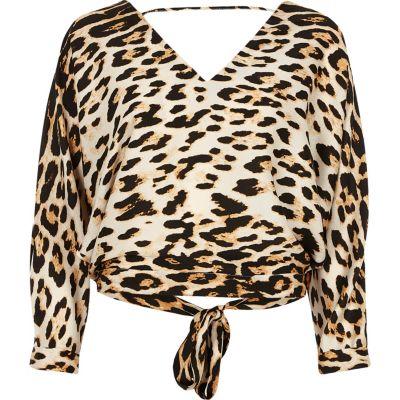 River Island Womens Leopard Print Tie Back Top