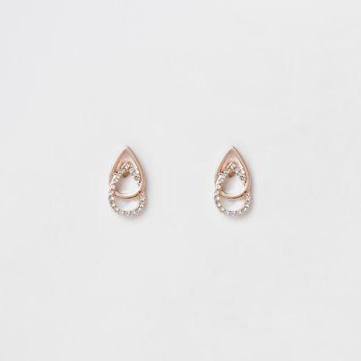 River Island Womens Rose Gold Tone Diamante Interlink Earrings
