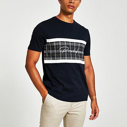 River Island Mens Check Blocked Prolific Slim Fit T-shirt
