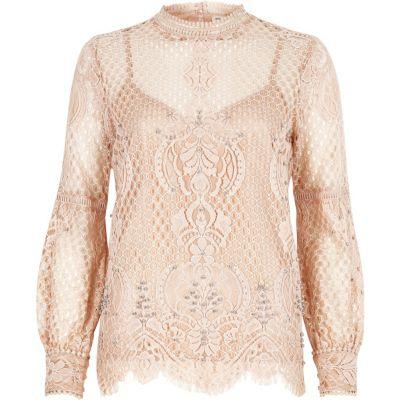 River Island Womens Lace High Neck Beaded Top