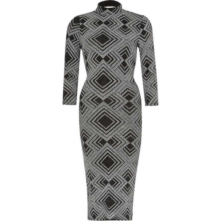 River Island Womens Silver Turtle Neck Bodycon Dress