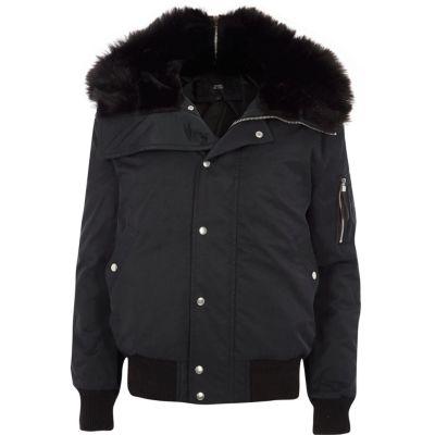 River Island Mens Faux Fur Trim Hooded Jacket