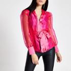 River Island Womens Long Sleeve Tie Belted Organza Top
