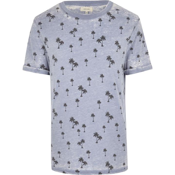 River Island Mensblue Burnout Ditsy Palm Tree Print T-shirt