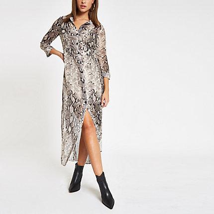 River Island Womens Snake Print Maxi Shirt Dress