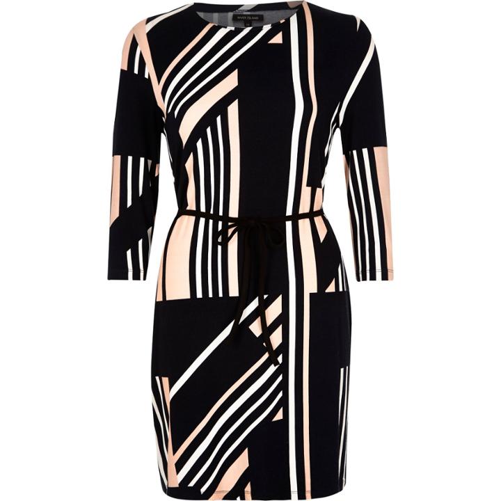 River Island Mensnavy Geometric Pattern Belted Tunic Top