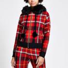 River Island Womens Tartan Check Zip Front Knitted Hoodie
