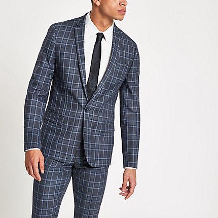 River Island Mens Bright Check Skinny Suit Jacket
