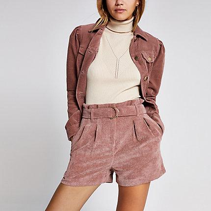 River Island Womens Corduroy Paperbag Belted Shorts