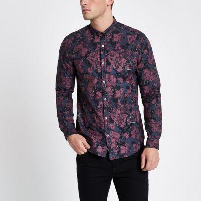 River Island Mens Floral Long Sleeve Slim Fit Shirt