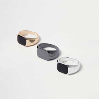 River Island Mens Flat Square Top Ring Multipack