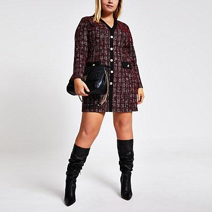 River Island Womens Plus Check Boucle Cardigan Dress