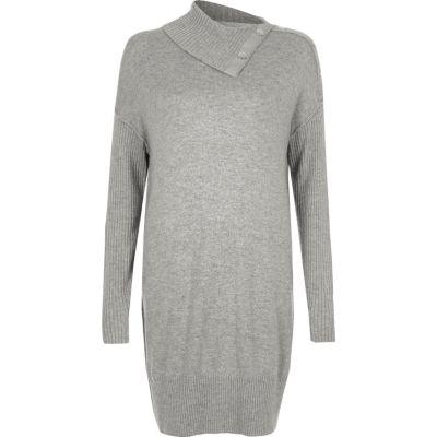 River Island Womens Popper Neck Rib Sleeve Sweater Dress