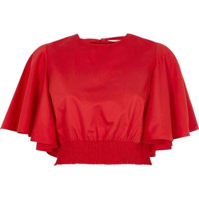 River Island Womens Frill Short Sleeve Shirred Crop Top