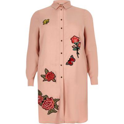 River Island Womens Plus Nude Longline Badge Shirt