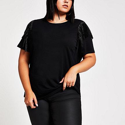 River Island Womens Plus Fringe Embellished T-shirt