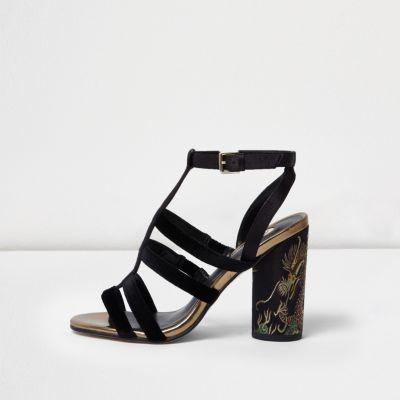 River Island Womens Velvet Strappy Textile Heel Sandals