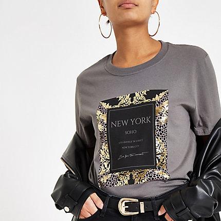 River Island Womens Baroque Print Short Sleeve T-shirt