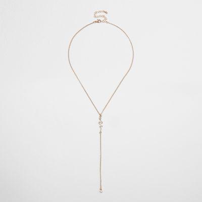 River Island Womens Gold Tone Rhinestone Snake Drop Necklace