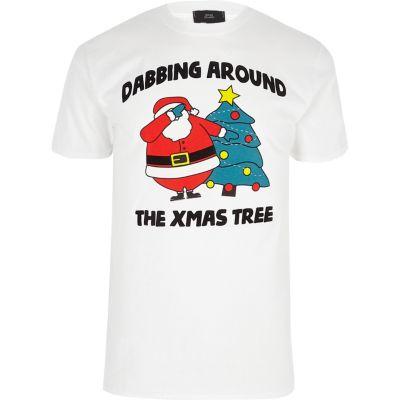 River Island Mens White 'dabbing' Flocked Christmas T-shirt
