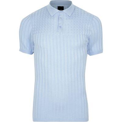 River Island Mens Muscle Fit Cable Knit Polo Shirt