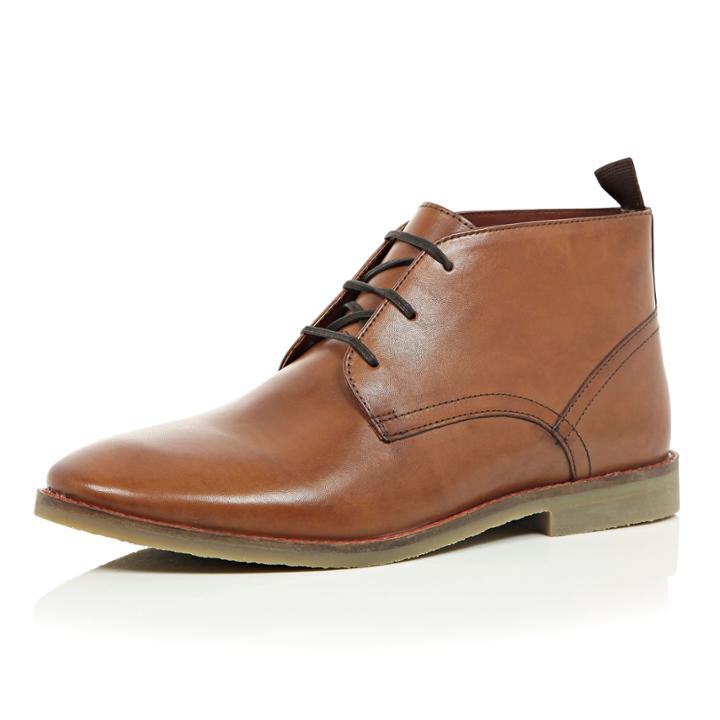 River Island Mensbrown Leather Lace-up Chukka Boots