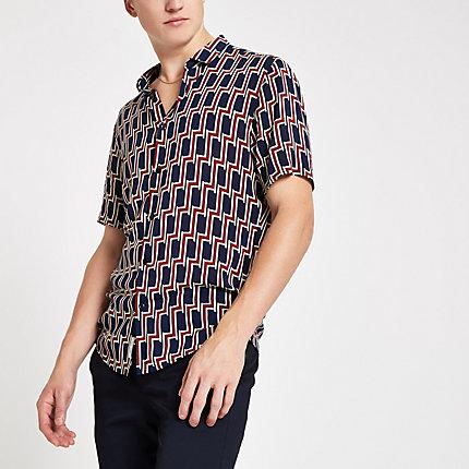 River Island Mens Geo Print Short Sleeve Shirt