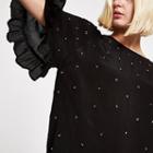 River Island Womens Studded Short Frill Sleeve Top