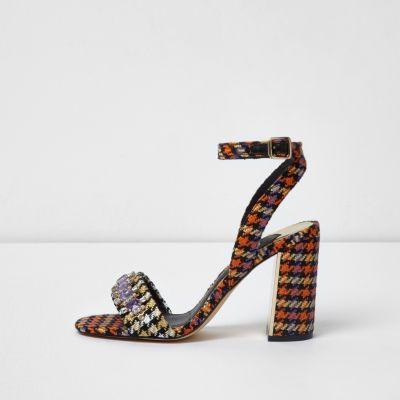River Island Womens Dogtooth Check Block Heel Sandals
