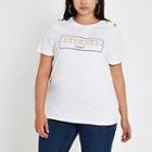 River Island Womens Plus White 'eternal' Button Shoulder T-shirt