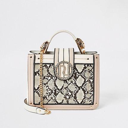River Island Womens Snake Embossed Embellished Tote Bag