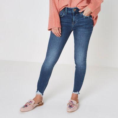 River Island Womens Petite Amelie Rip Hem Super Skinny Jeans