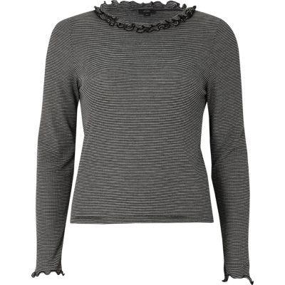 River Island Womens Stripe Frill Neck Long Sleeve Top