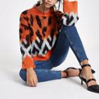 River Island Womens Knit Leopard Print Wide Sleeve Jumper