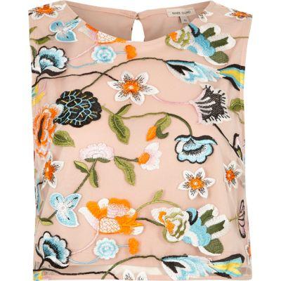 River Island Womens Floral Embroidered Sleeveless Crop Top