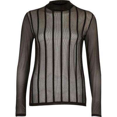 River Island Womens Stripe Mesh Turtle Neck Top