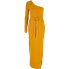 River Island Womens Yellow Rib One Shoulder Maxi Dress