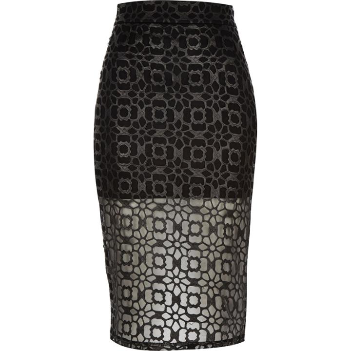 River Island Womens Laser Cut Mesh Pencil Skirt