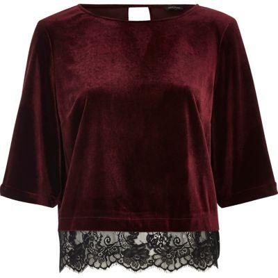 River Island Womens Velvet Lace Hem Top