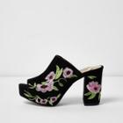 River Island Womens Floral Embroidered Block Heel Mules