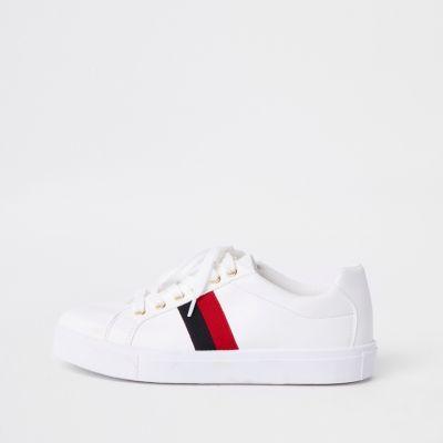 River Island Womens White Stripe Side Lace Up Plimsolls