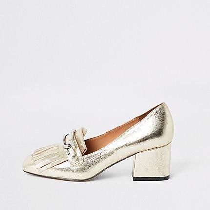 River Island Womens Gold Heeled Snaffle Tassel Loafer