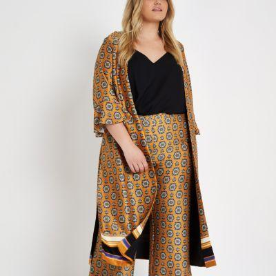 River Island Womens Plus Print Tie Waist Duster Coat