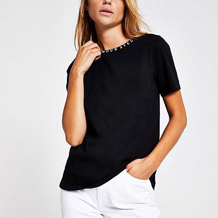 River Island Womens 'mon Amour' Neck Print T-shirt
